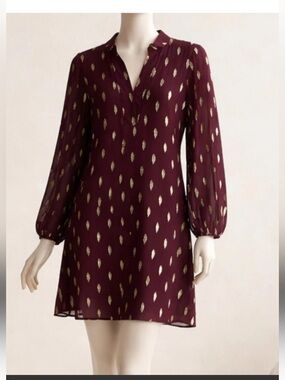 Lilly Pulitzer Shea Silk Dress Cabernet Berry Gold Metallic Diamond Clip sz 12